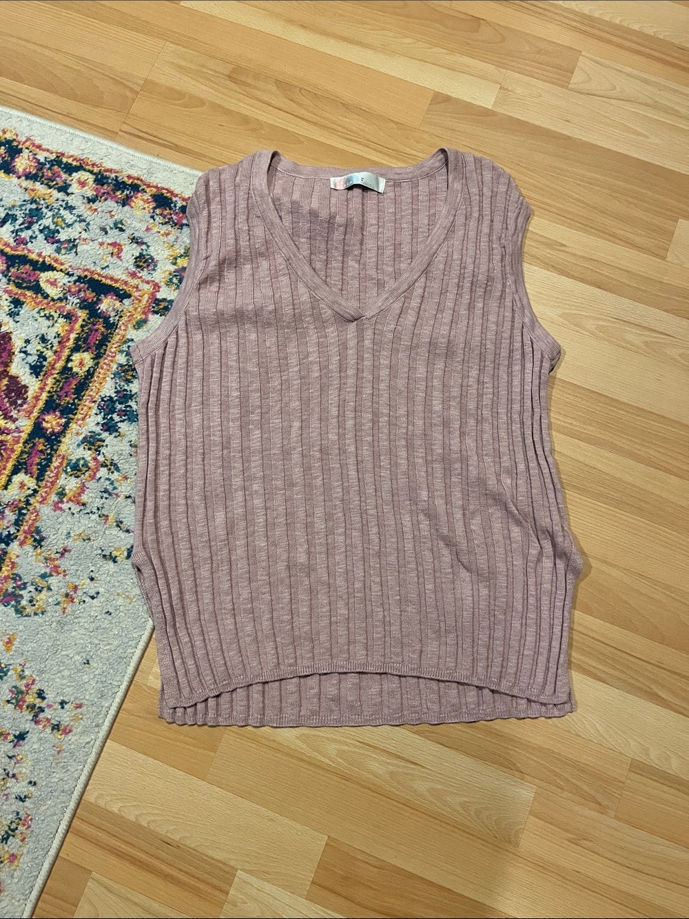 Free People Ribbed V-Neck Sleeveless Tank - Dusty Mauve